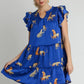 Umgee Full Size Cheetah Print Notched Ruffle Layered Cap Sleeve Mini Dress Plus Size - Farnelli