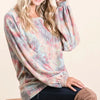 BiBi Brushed Tie Dye Print Top with Puff Sleeves - TIE DYE