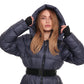 Cyrus Genuine Fur Trim Down Fill Coat in Navy
