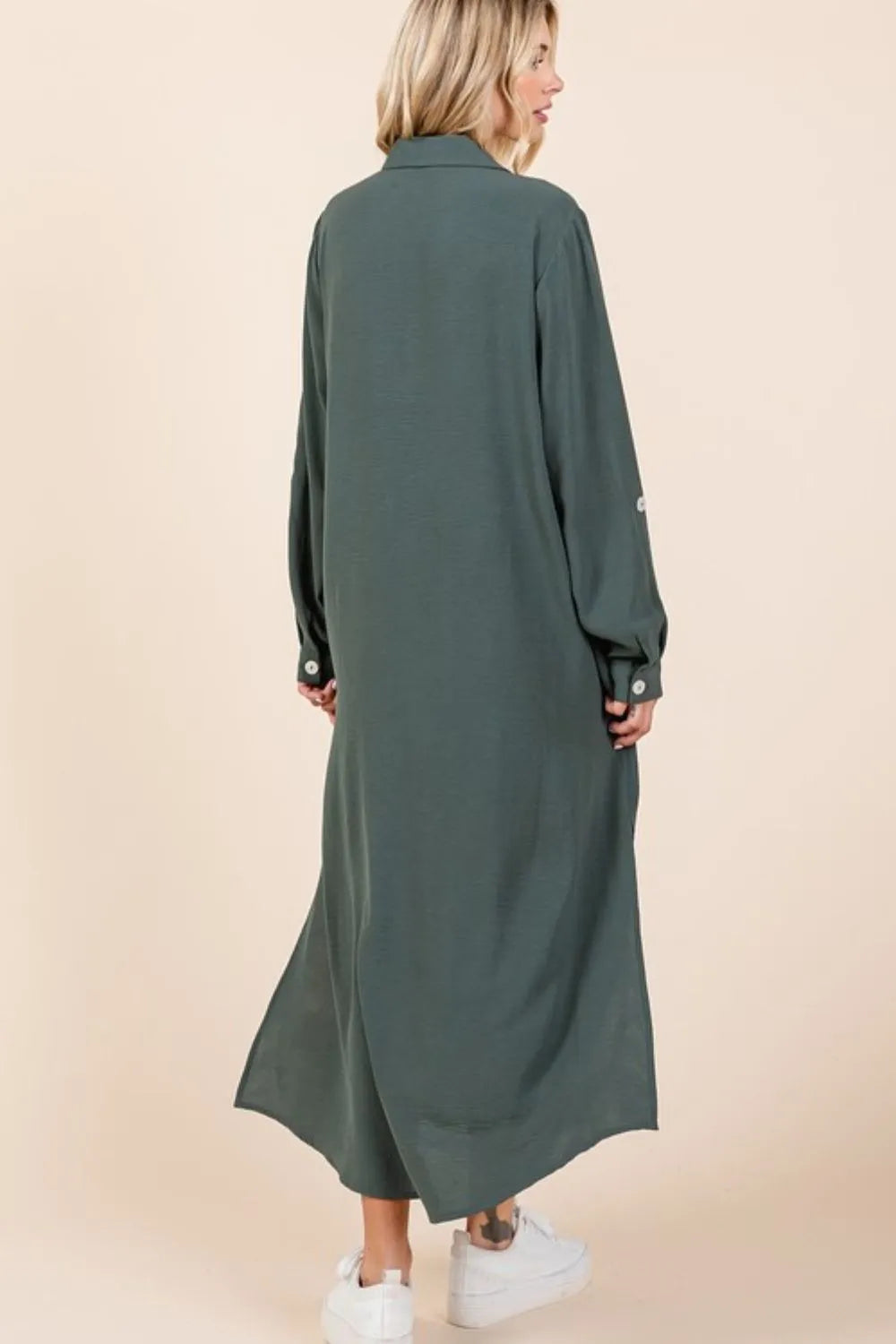 Mittoshop Airflow V-Neck Long Sleeve Button Down Maxi Dress - Farnelli