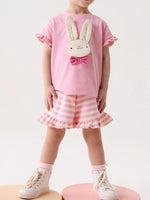 Children's Cute Bunny Applique Ruffle Trim Set - Farnelli