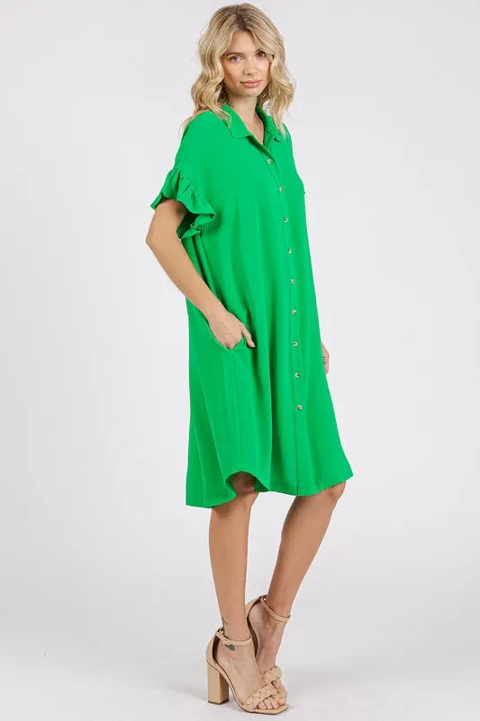 Mittoshop Button Down Flounce Sleeve Dress with Pockets - Farnelli