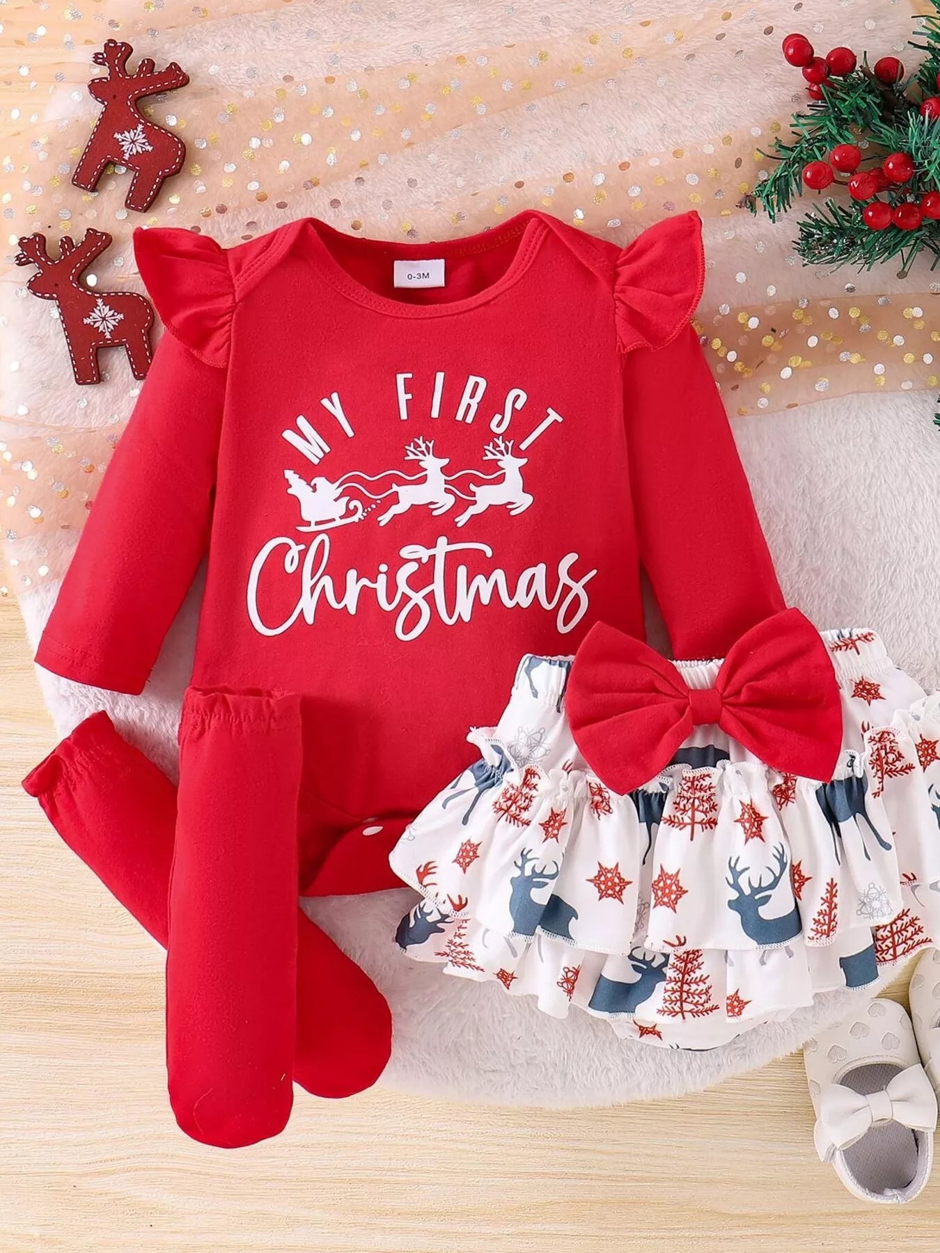 Children's My First Christmas Ruffle Sleeve Set - Farnelli