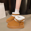 Round Toe Platform Fleece-Lined Winter Boots - Maroon