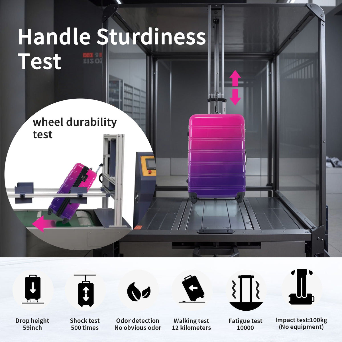 HouseOfZazla gradient color hardshell luggage set with spinner wheels and TSA lock in light blue or purple