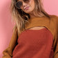 BiBi Color Block Sweater Knit Top With Cut Out Neck - Farnelli