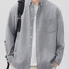 Men's Plus Size Striped Button Up Long Sleeve Shirt - Grey