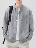 Men's Plus Size Striped Button Up Long Sleeve Shirt - Farnelli