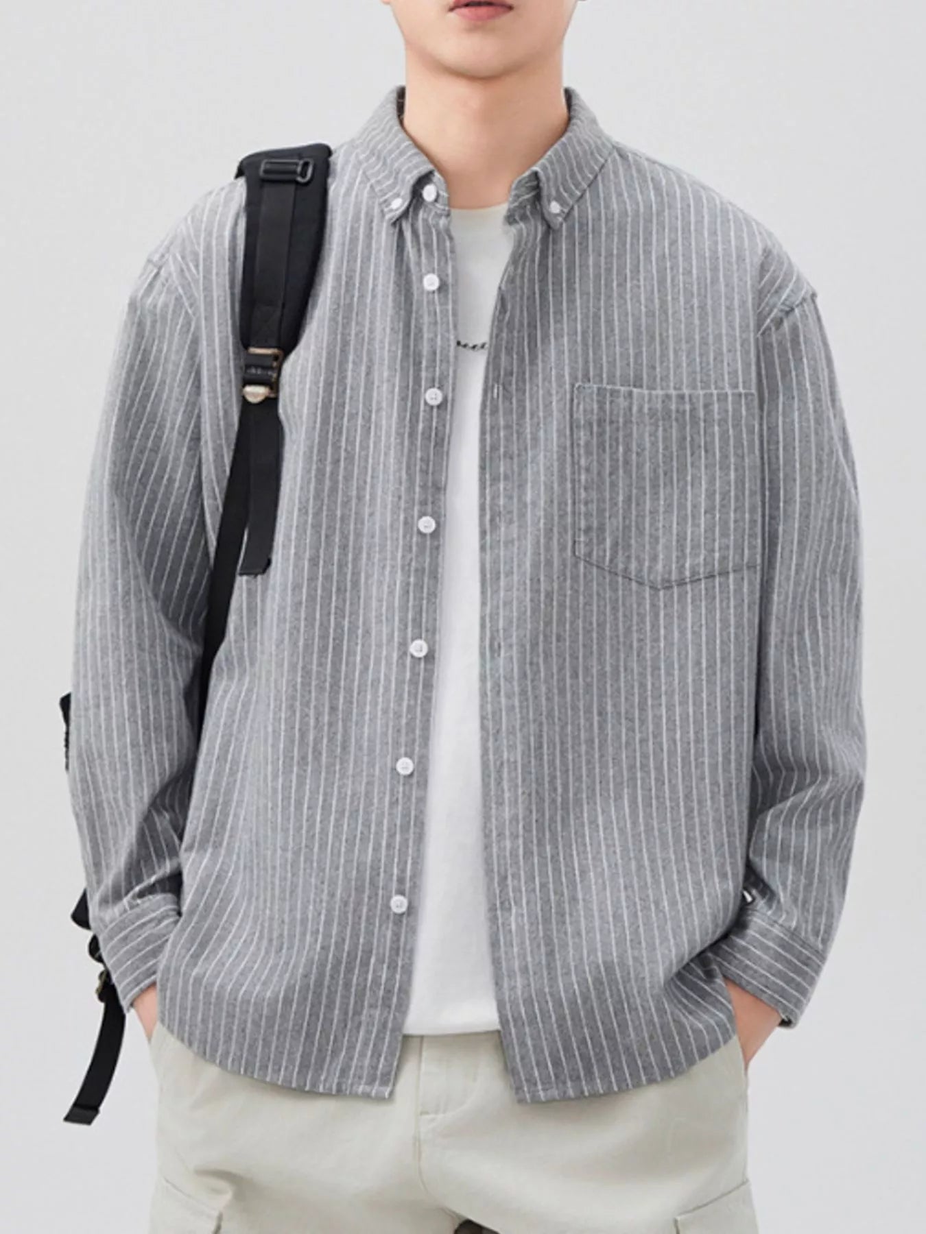 Men's Plus Size Striped Button Up Long Sleeve Shirt - Farnelli