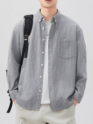 Men's Plus Size Striped Button Up Long Sleeve Shirt - Farnelli