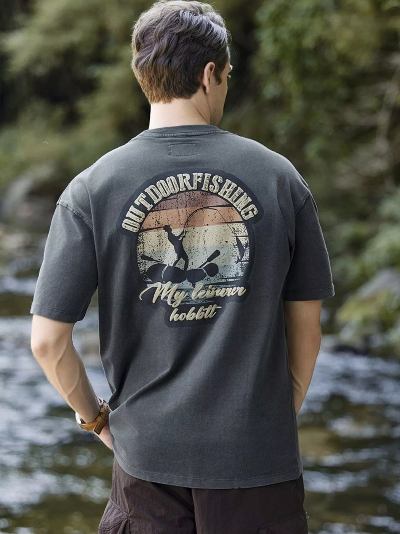 Men's Plus Size Outdoor Fishing Graphic Relaxed Fit T-Shirt - Farnelli