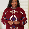 HEYSON Full Size Aztec Soft Fuzzy Sweater - Burgundy