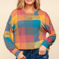 Haptics Round Neck Color Block Plaid Top - Farnelli