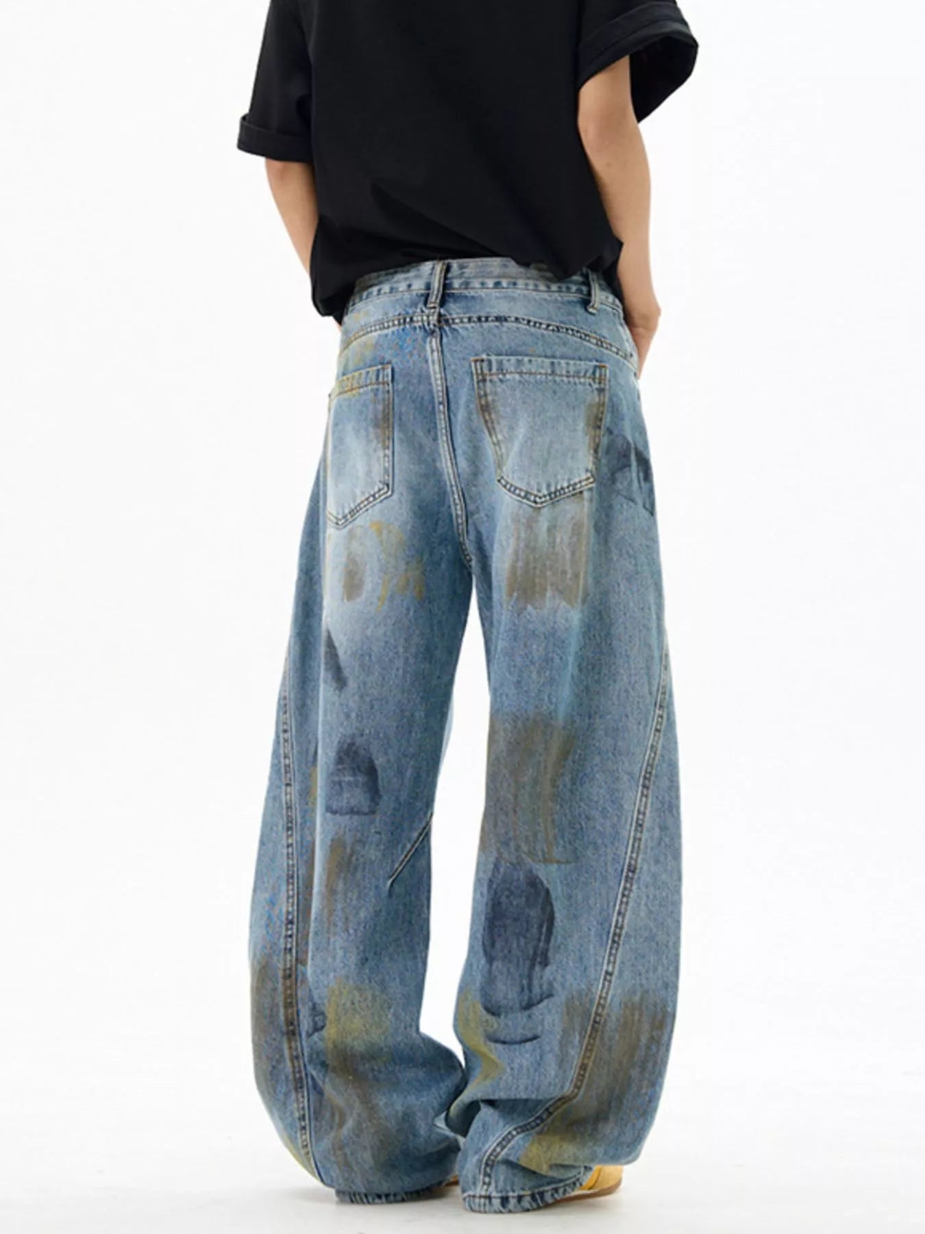Men's Paint Splattered Wide Leg Jeans - Farnelli