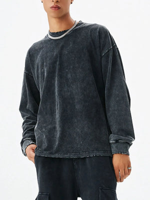 Men's Washed Round Neck Dropped Shoulder Sweatshirt - Farnelli