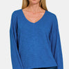 Zenana Dropped Shoulder Long Sleeve T-Shirt - Classic Blue