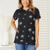 Double Take Dandelion Print Round Neck T-Shirt - Black