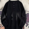 Men's Button Detail Long Sleeve Sweater - Black