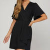 She + Sky Ruffled Surplice Short Flutter Sleeve Mini Dress - Black