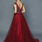 Juliet 684 Cap Sleeved Long Formal Dress with Appliques