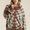 Umgee Full Size Ribbed Hem Tie Dye Round Neck Sweater Plus Size - Coffee Brown