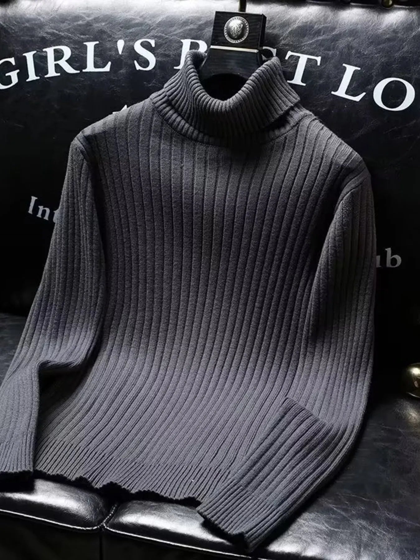 Men's Ribbed Turtleneck Long Sleeve Sweater - Farnelli