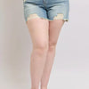 Judy Blue Plus Size High Rise Washed Fly Stitch Detail and Destroy Denim Shorts - MD