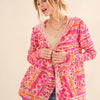 And The Why Full Size Printed Thermal Hooded Open Front Cardigan - Coral Multi