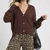 Umgee Button-Front V-Neck Knit Cardigan - Brown