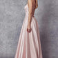 Juliet 687 Long Shiny Satin A-line Prom Gown with Pockets