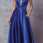 Juliet 687 Long Shiny Satin A-line Prom Gown with Pockets