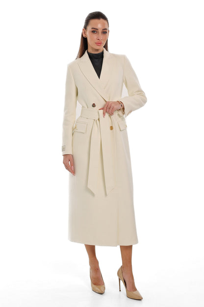 Alaska Longline Cashmere Wool Blend Coat in Ivory
