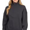 Zenana Fleece High Neck Half Zip Sweatshirt - BLACK