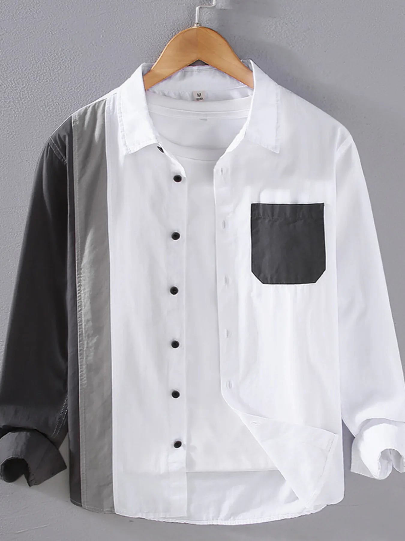 Men's Plus Size Color Block Long Sleeve Shirt - Farnelli