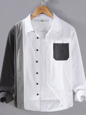 Men's Plus Size Color Block Long Sleeve Shirt - Farnelli