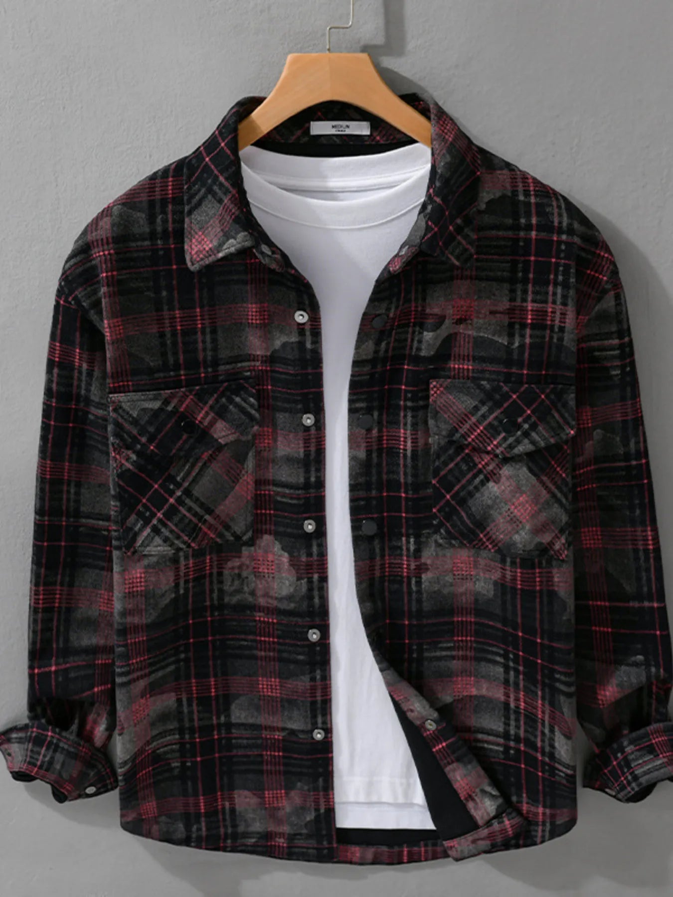 Men's Plus Size Plaid Button Up Long Sleeve Shirt - Farnelli