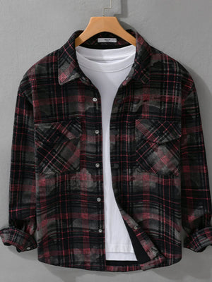 Men's Plus Size Plaid Button Up Long Sleeve Shirt - Farnelli