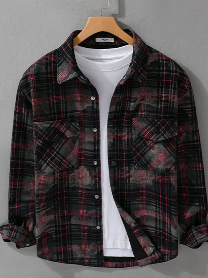 Men's Plus Size Plaid Button Up Long Sleeve Shirt - Farnelli