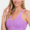 Zenana Washed Ribbed Cropped Bra Padded Tank - VIOLET