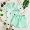 Children's Lucky Clover Print Striped Shirt & Shorts Set - Green