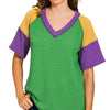 Zenana Mardi Gras Raised Rib Color Block Top - K GREEN