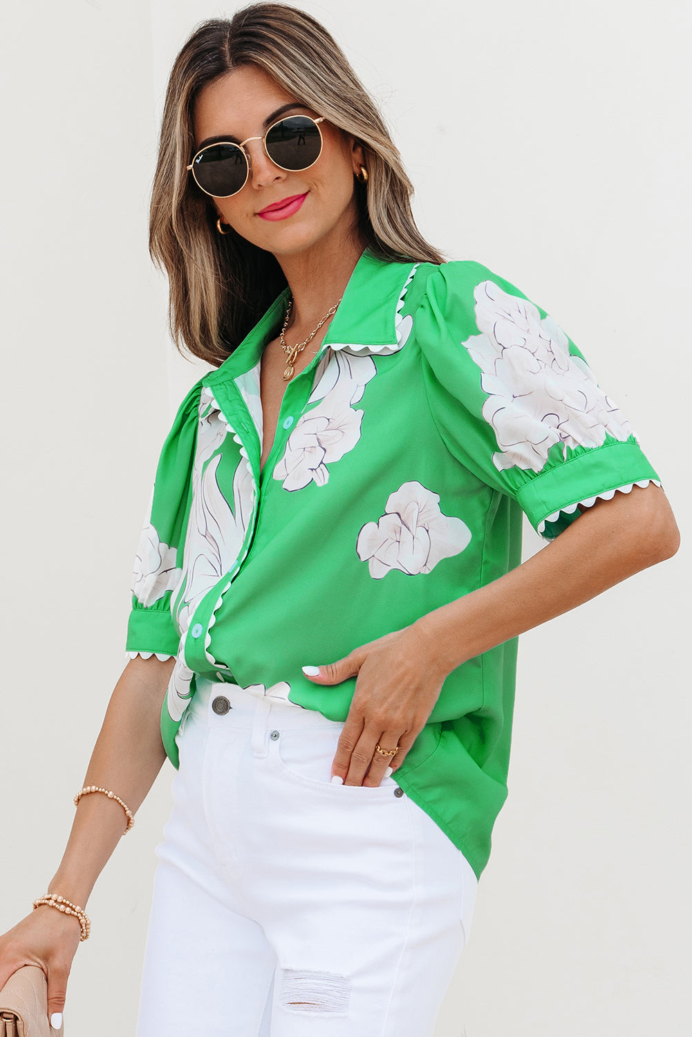Celina Floral Ric Rac Edge Sleeve Blouse - Farnelli