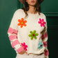 BiBi Colorful Floral Patched Sweater with Striped Sleeve - Farnelli