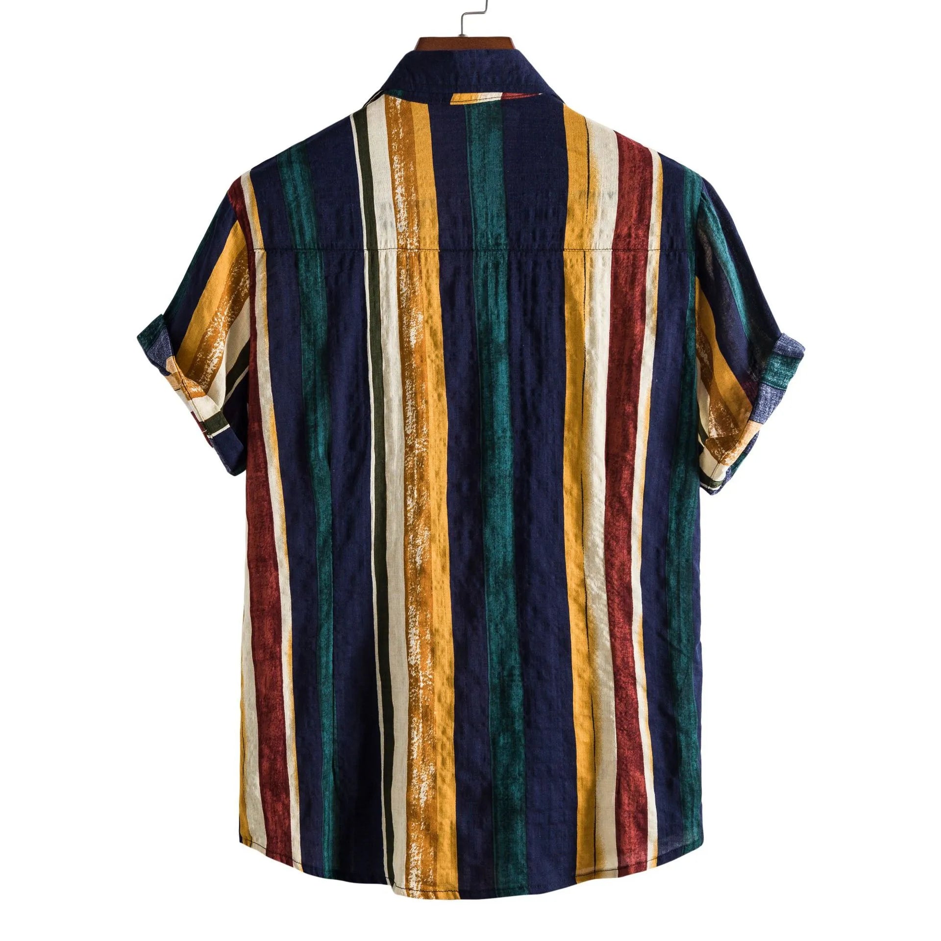 Men's Plus Size Striped Short Sleeve Button-Up Shirt - Farnelli