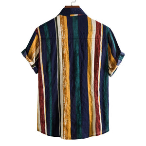 Men's Plus Size Striped Short Sleeve Button-Up Shirt - Farnelli