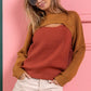 BiBi Color Block Sweater Knit Top With Cut Out Neck - Farnelli