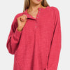Zenana Full Size Brushed Melange Hacci High-Low Sweater - Strawberry