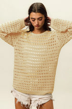 BiBi Round Neck Openwork Knit Cover Up - Farnelli