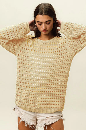 BiBi Round Neck Openwork Knit Cover Up - Farnelli