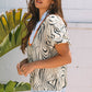 Delilah Zebra Stripe V-Neck Short Sleeve Blouse - Farnelli